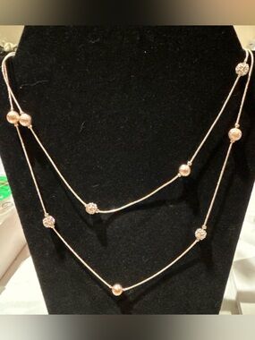 Delicate Rose Gold color Station Long or layered Necklace